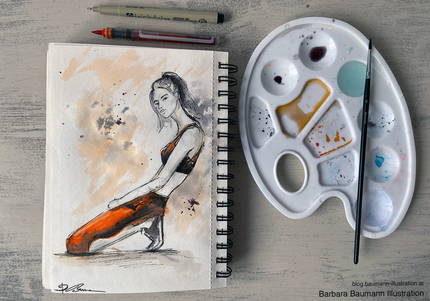 Barbara Baumann figure sketch with watercolor